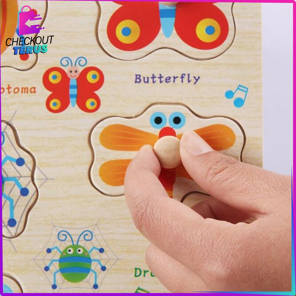 CT M67 M68 Mainan Edukasi Anak Puzzle Kayu Knob Motif Bergambar Mainan Balok Kayu Susun Background Lucu Wooden Toys