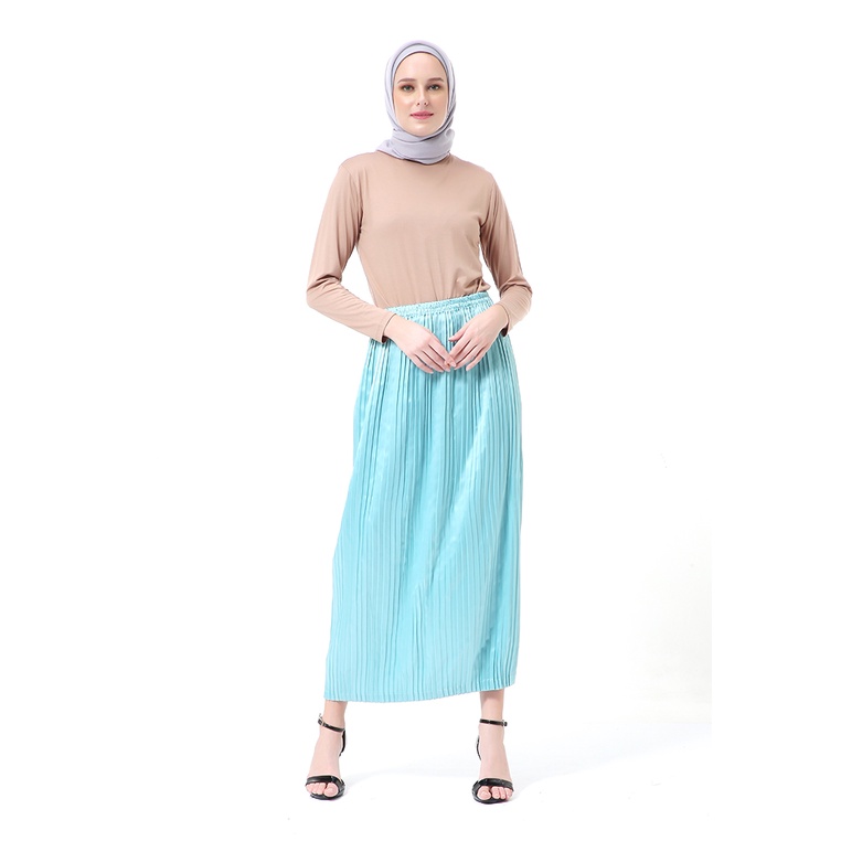 Angely Rok Plisket Rubbery Waist Fashion Wanita Simple - Mint