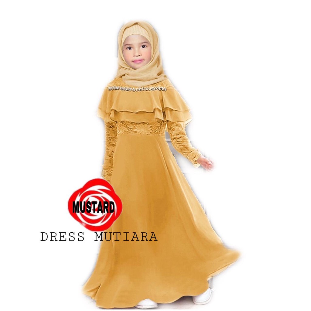 B10 DRESS MUTIARA KID BAHAN MOSCREPE KOMB BRUKAT TULANG