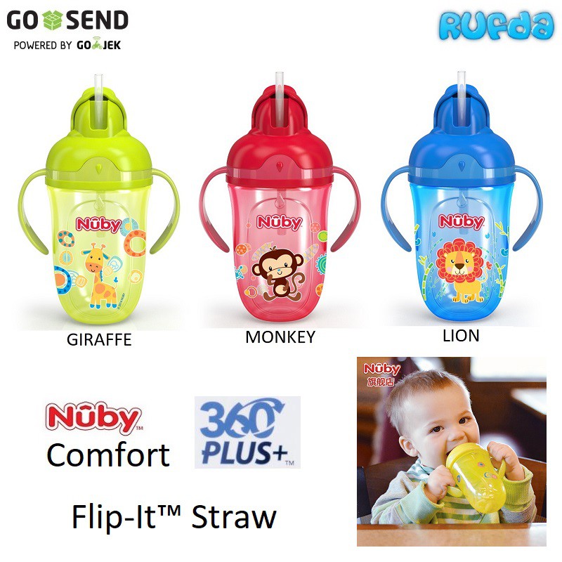 Nuby Comfort 360 Plus Flip It Straw Botol Sedotan Bebas Posisi