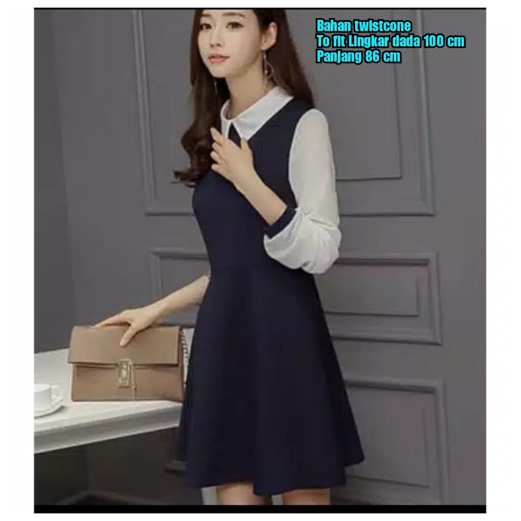 DRESS HITAM COMBI ABU / TERPOPULER TERLARIS TERMURAH