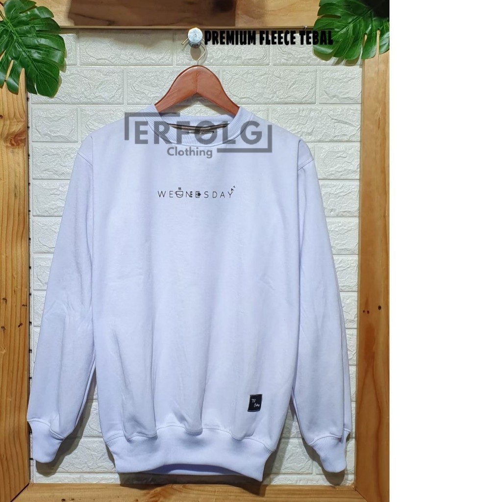 Sweater Crewneck Pria WEDNESDAY White Cotton Premium Switer Distro Jumbo Putih Original Brand Lokal