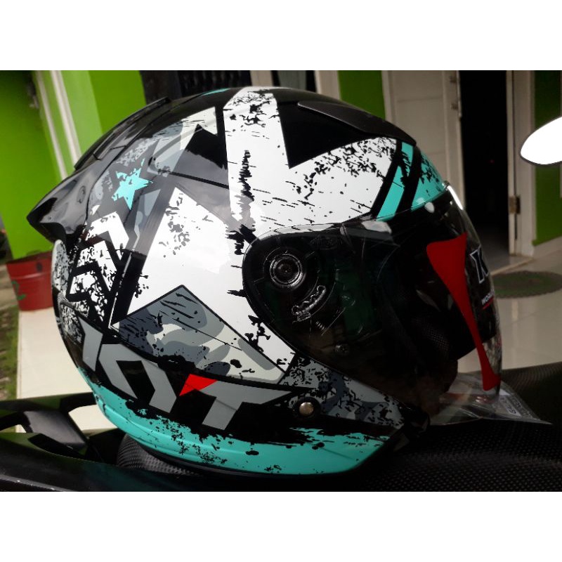 HELM KYT GALAXY SLIDE FLAT R MOTIF SERI #5 BLACK AQUA BLUE