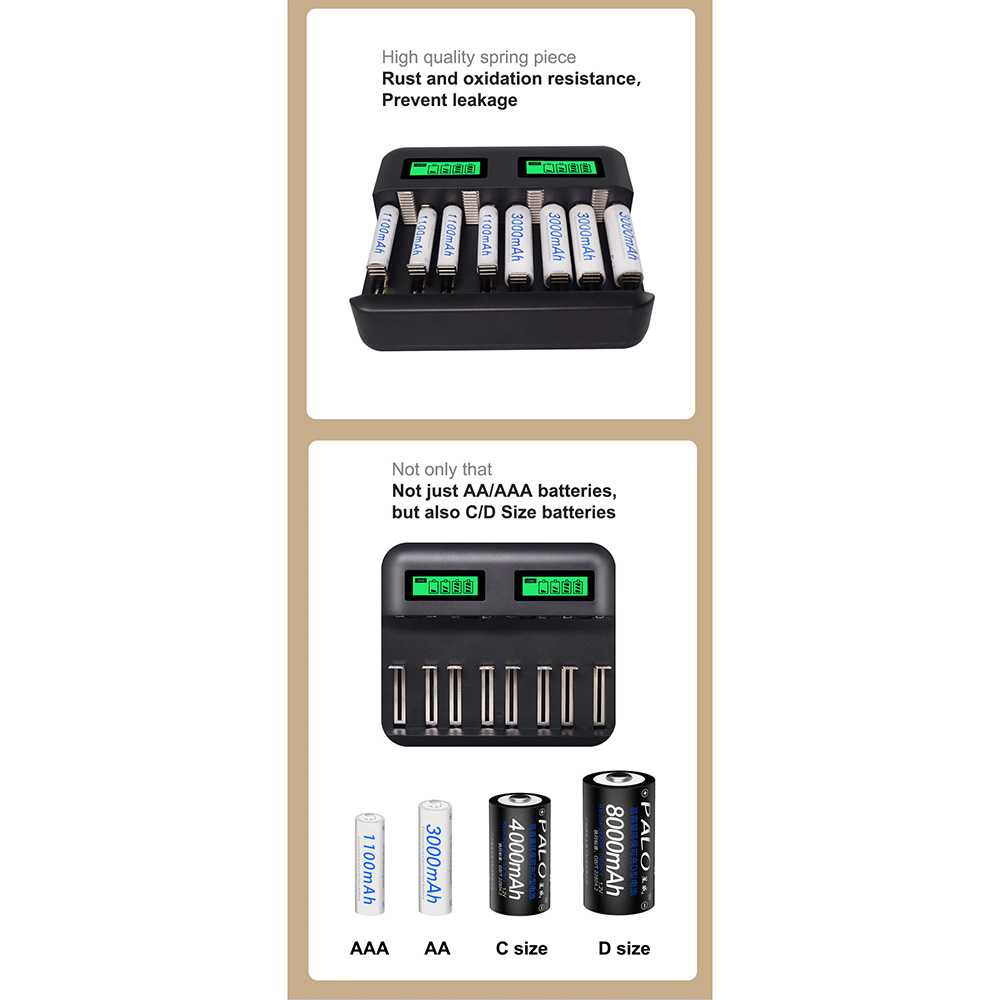 PALO Charger Baterai 8 Slot Dual LCD for AA AAA SC C D - NC556