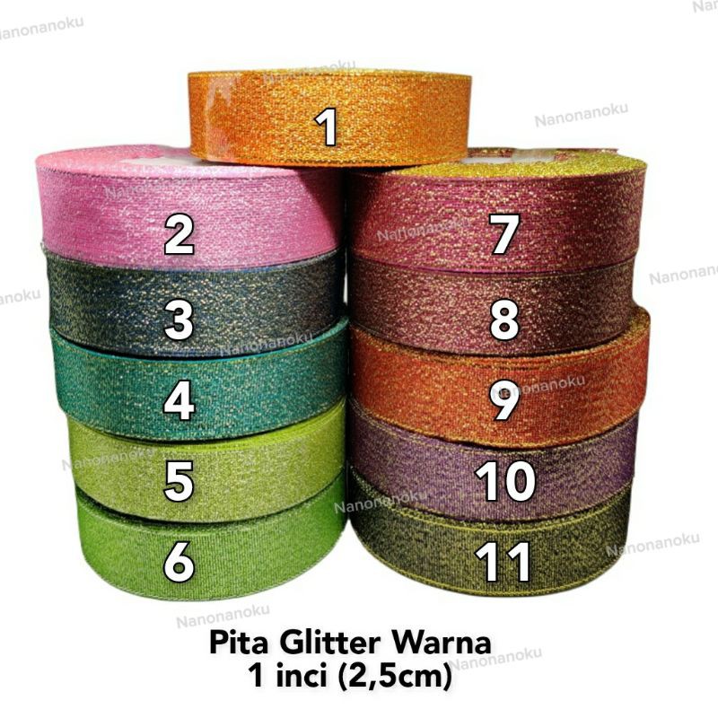 Pita Glitter Warna 1 inch (2,5cm) Hampers Souvenir Kado Buket