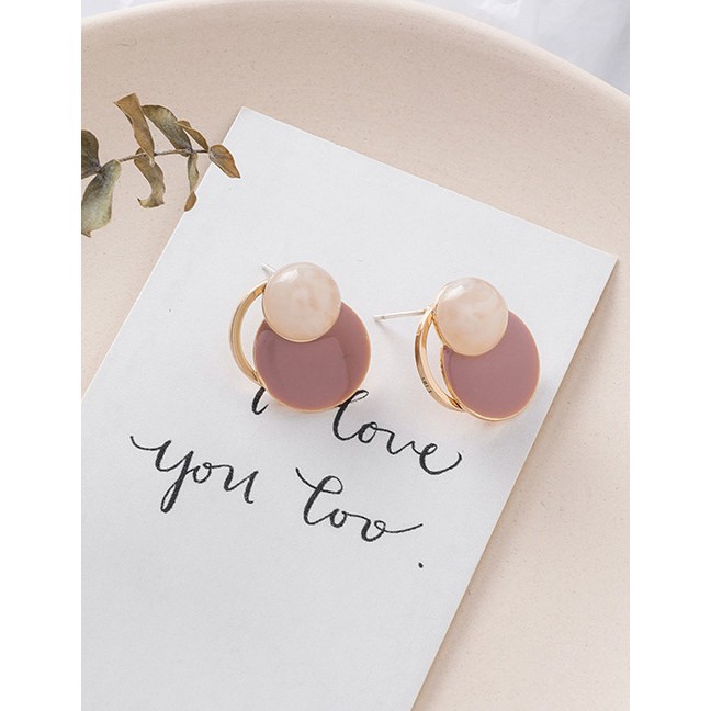 LRC Anting Tusuk Fashion Pink 925 Silver Needle Geometric Amber Pattern Earrings Nail D42712