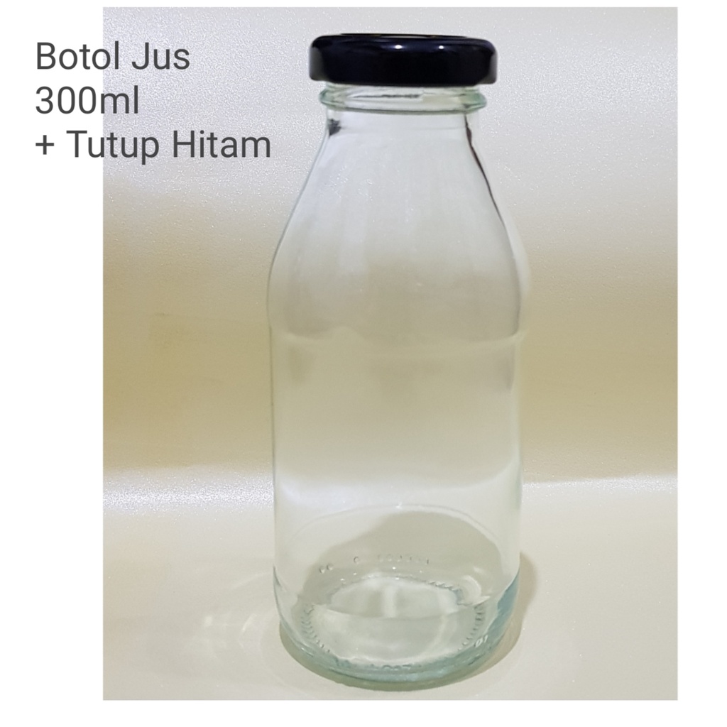 300 ml Botol Jus Kaca 300ml  + tutup  tutup hitam  BARU  / botol juice kaca / Botol susu / BOTOL BARU