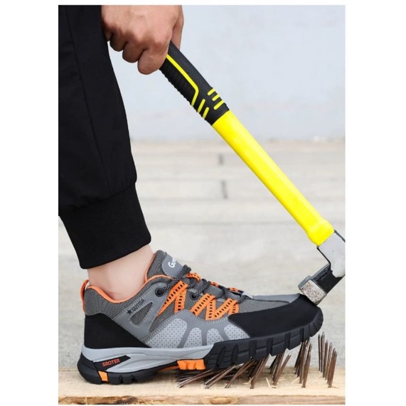 sepatu safety sporty GUYISA GREY 110 ujung besi tidak licin anti paku import pria wanita