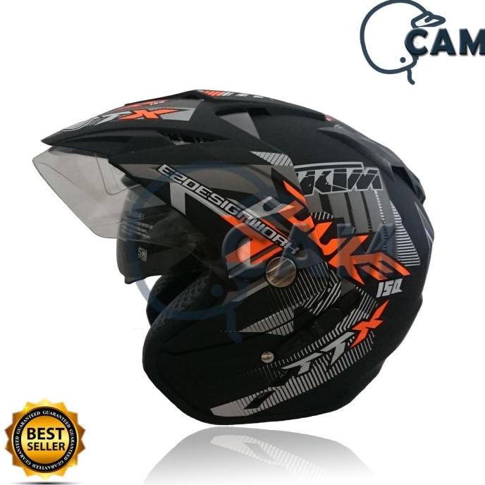 Helm 2 kaca (Double Visor) Murah Black doff Orange DUKE DMN