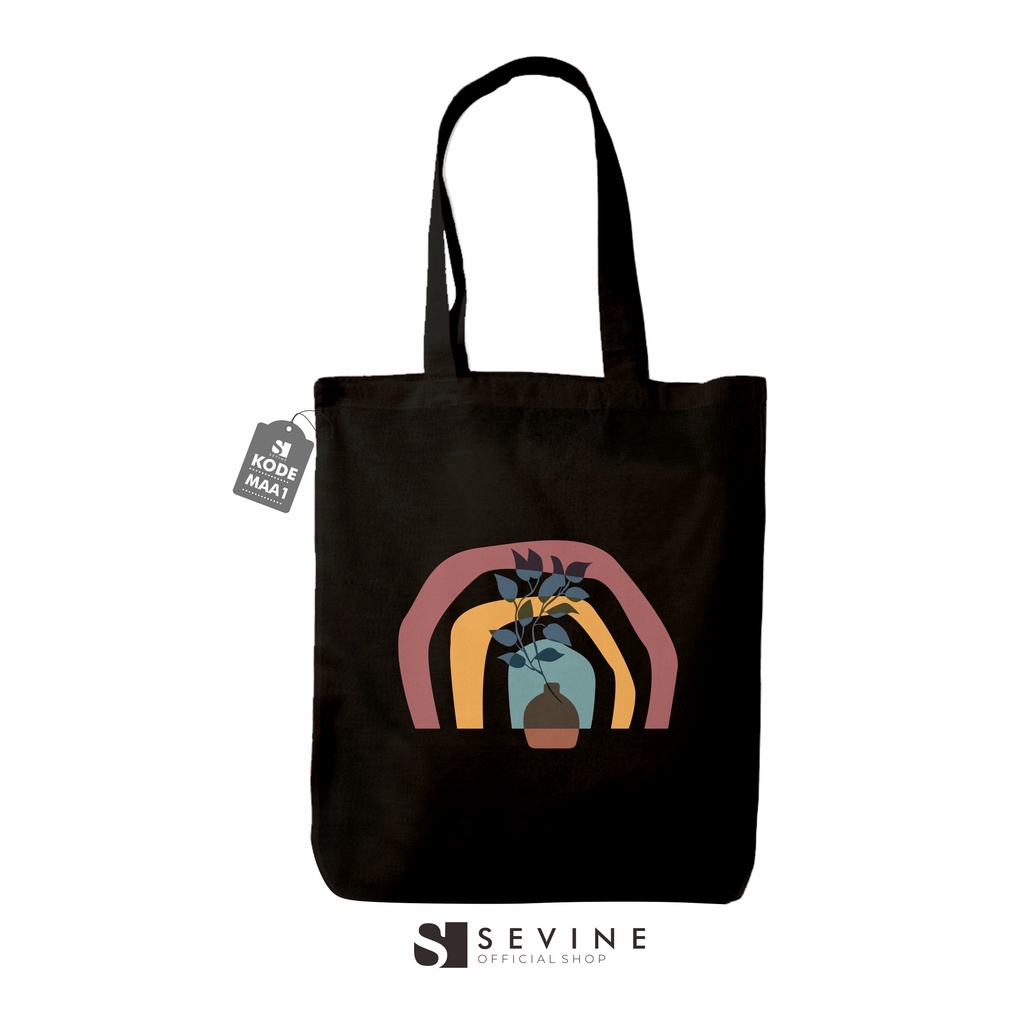 Sevine Totebag Wanita Fashion Tas Tote Bag Resleting Laptop Motif Flower Plant Nordic Art Black Series - MAA1