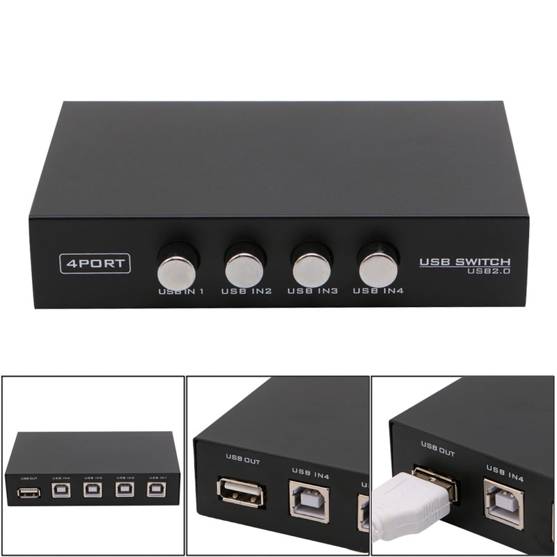 Btsg USB 2.0 Saklar Berbagi Manual Printer PC Sharing Device 4in1 Out Switch Box