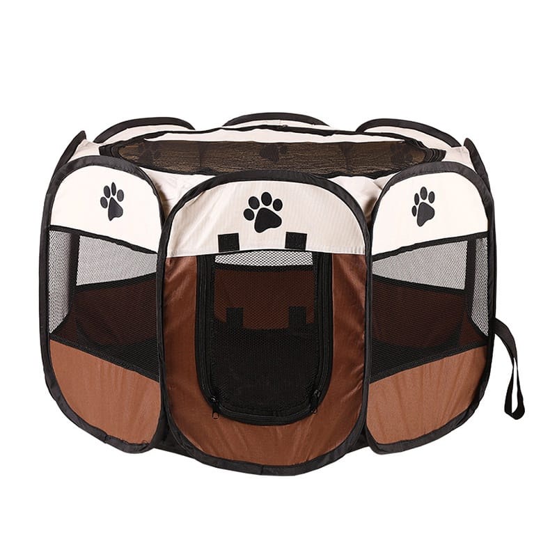 Kandang Lipat Tenda Hewan Portable Pet Cage Folding Pet Tent Octagonal-Coffee