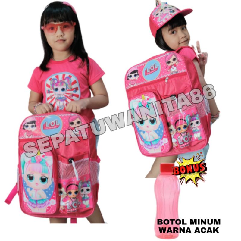 Tas ransel anak perempuan karakter LOL gratis botol minum - tas anak