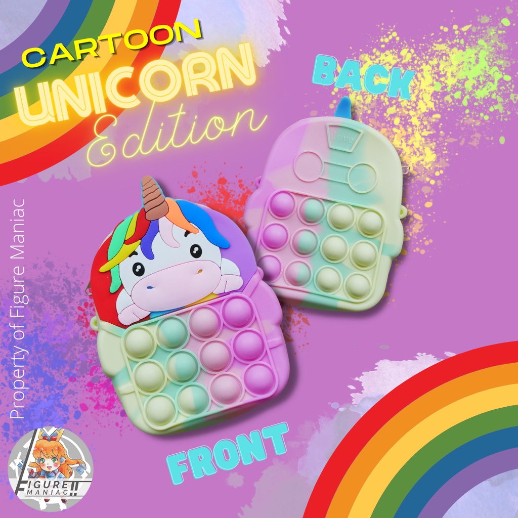 Figure Maniac - Tas Pop It Mini Cartoon Unicorn Sling bag edition premium import size 13 cm free tali selempang