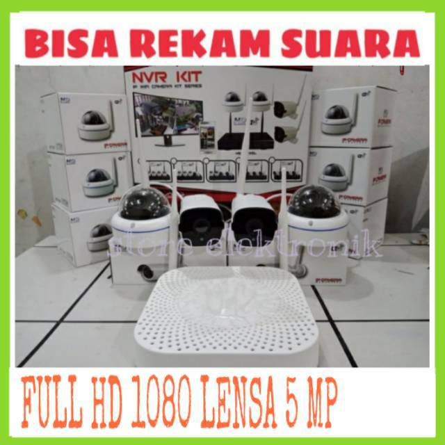 Paket Camera Cctv Wireless 4 Chn Nvr Kit Full Hd 1080 Lensa 5 MP - Rekam suara