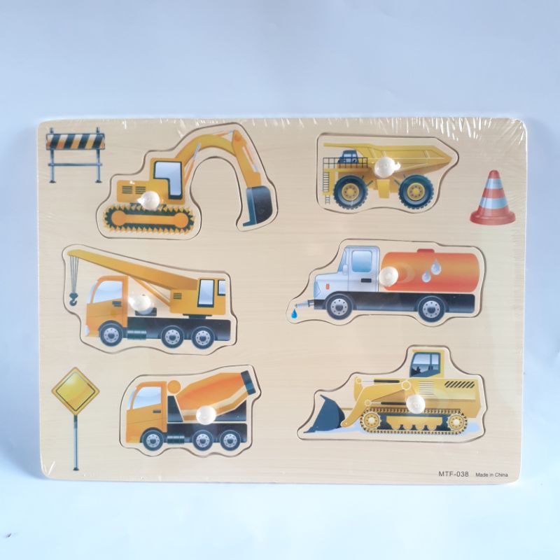 JIGSAW PUZZLE KAYU KNOB MAINAN KAYU EDUKASI EDUKATIF ANAK BAYI BALITA 1 TAHUN MURAH COD FREE BUBBLE-Alat berat