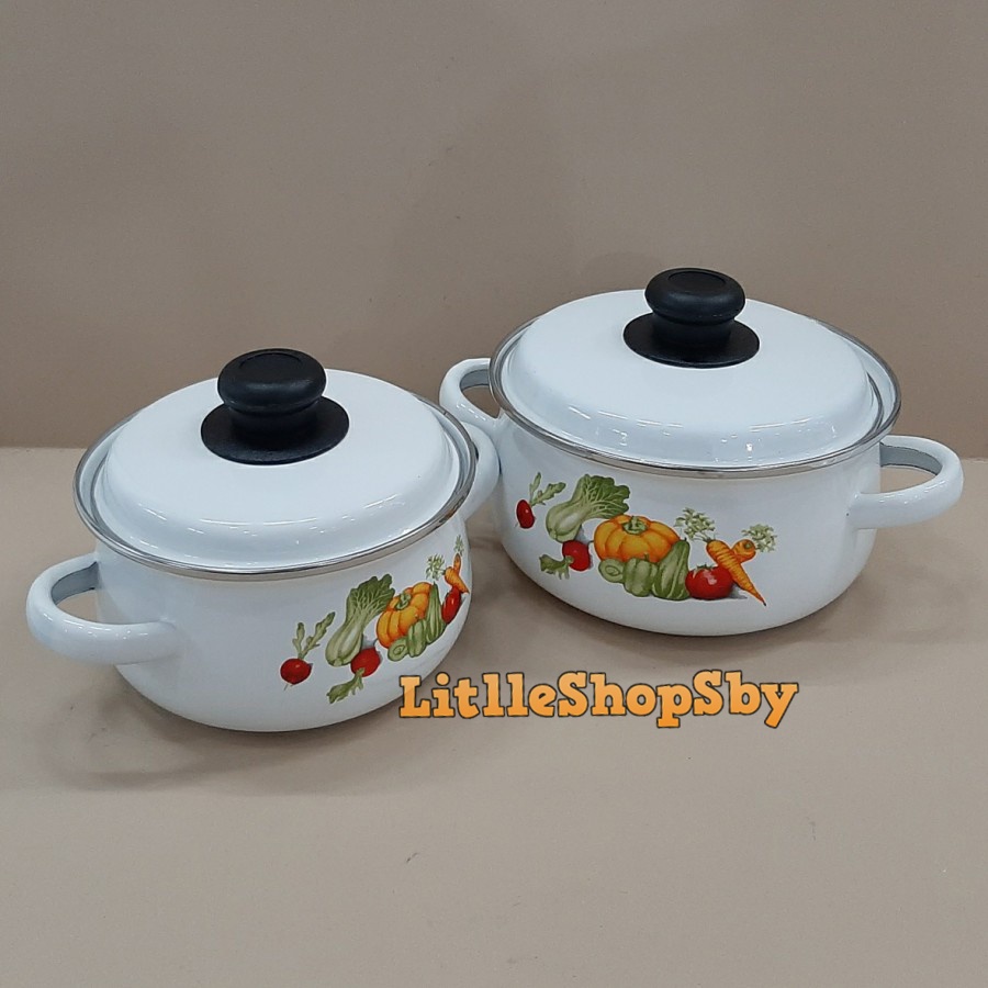Panci Enamel Set 16cm 18cm Motif sayuran VinaSet