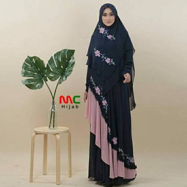TERBARU Gamis Syari Ceruti Premium Ladifa Set Khimar Bordir Bunga Mewah Gamis Haji Umroh Telaris