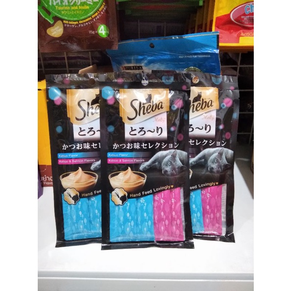 Snack Kucing Sheba Liquid 4pcs(Katsuo &amp; Salmon Flavor)