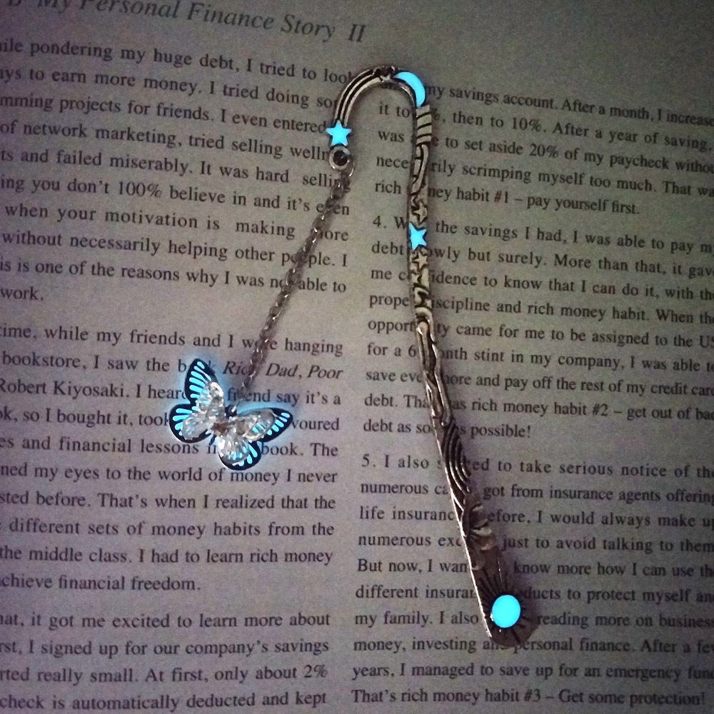 Bookmark / Pembatas Buku Bentuk Matahari / Bulan / Bintang / Capung / Kupu-Kupu Luminous Bahan Metal Butterfly