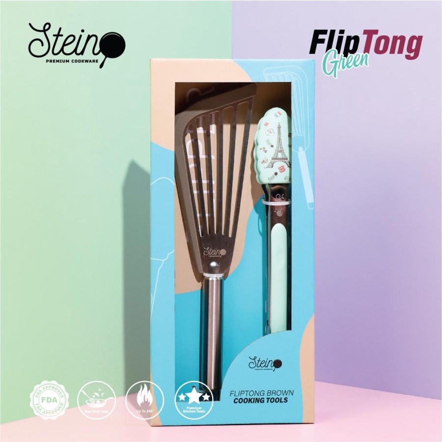 Stein Steincookware Fliptong Penjepit Makanan Set Flipper turner Spatula Tongs 2pcs