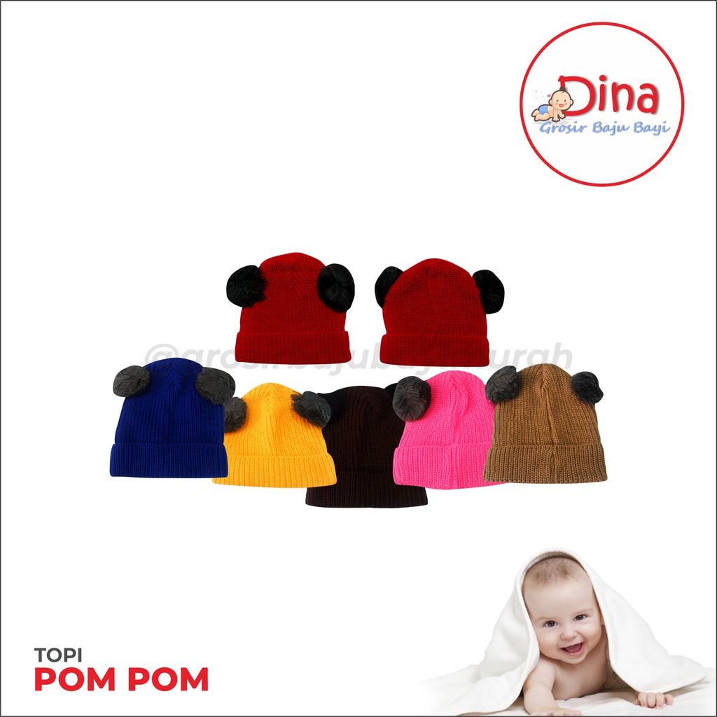 topi bayi POMPOM perlengkapan bayi baru lahir