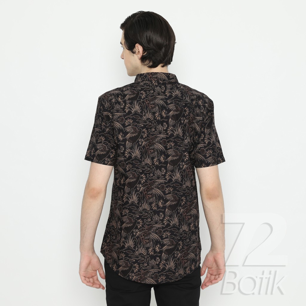 KEMEJA BATIK PRIA Lengan Pendek Slimfit Premium Bangau Two Tone Siang Sore Hitam 726610 Cap 72 - Baju Kemeja Atasan Pakaian Setelan Batik Pria Cowok Laki Laki Remaja Keluarga Kantor Lengan Pendek Modern Slimfit Slim Fit Premium Kekinian