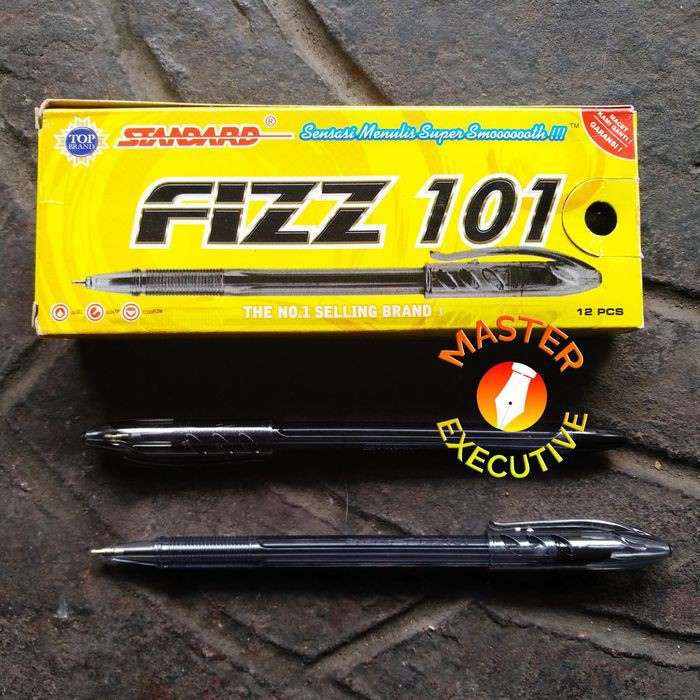 [Pak - 12 Buah] Standard Fizz 101 Black 0.5 Alfa Tip Oil Gel Pen - Pulpen Hitam