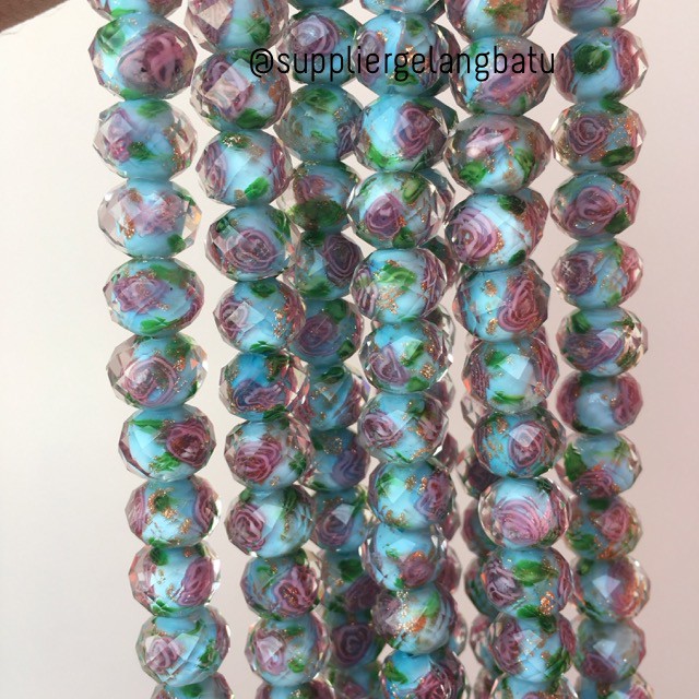 Lampwork Crystal Murano 12x10mm bahan kristal ceko mawar biru laut craft gelang kalung merangkai