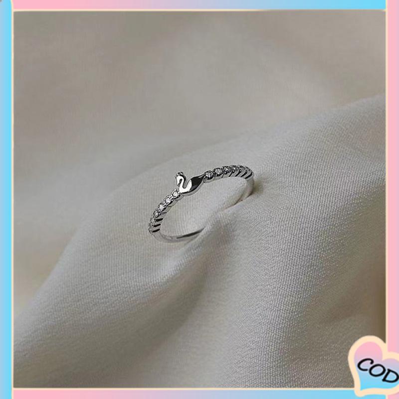 COD❤️ Cincin Jari Telunjuk Bentuk Angsa Kecil Model Terbuka Untuk Wanita-A.one