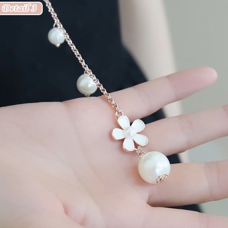 Kalung Fashion Wanita Liontin Bunga Kalung Leher Mutiara Gaya Korea