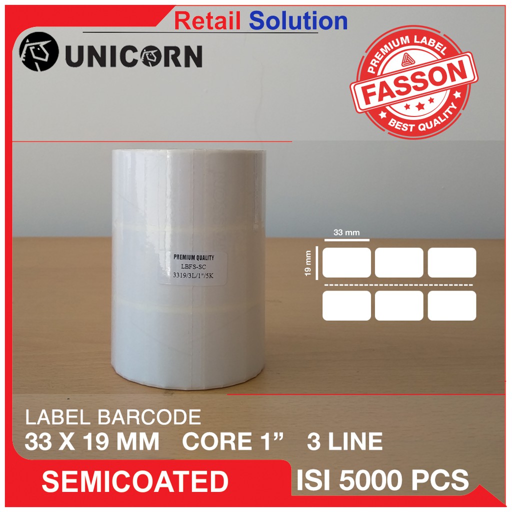 Stiker Label Barcode Semicoat 33x19mm / 33x19 mm / 33 x 19 mm 3 Kolom