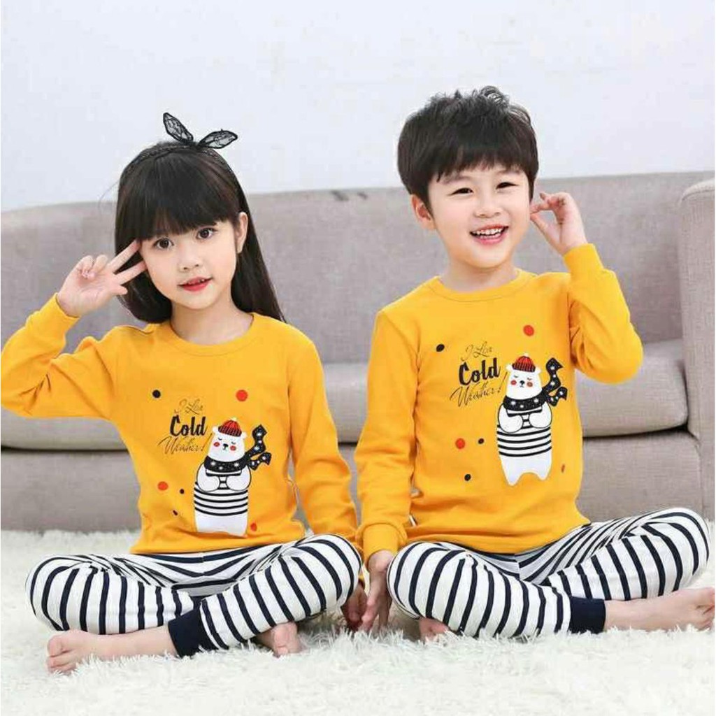 HAPPYSALE24-SETELAN ANAK BAJU ANAK UNISEX 1-5 TAHUN SETELAN PIYAMA KAOS MOTIF PANDA COOL KUNING BAJU ANAK MURAH