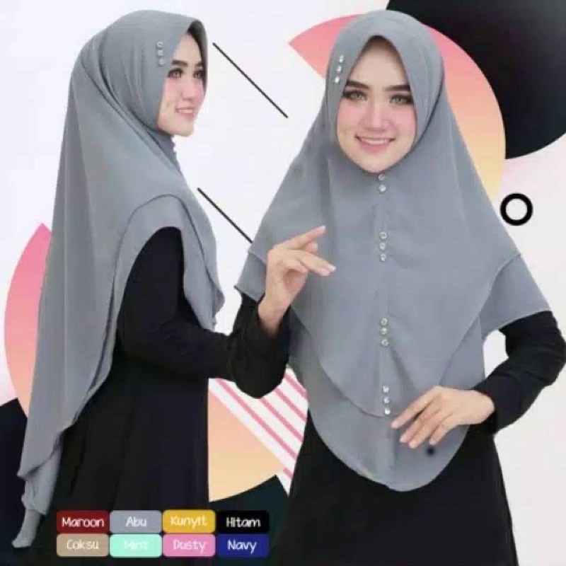 Khimar dua Layer Ceruty Babydoll Payet Hijab Instan Ped Antem