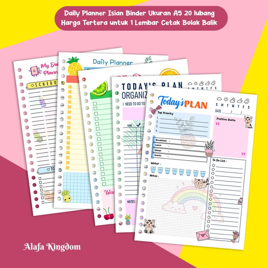 

Alafakingdom Loose Leaf Daily Planner A5 isian binder 20 lubang