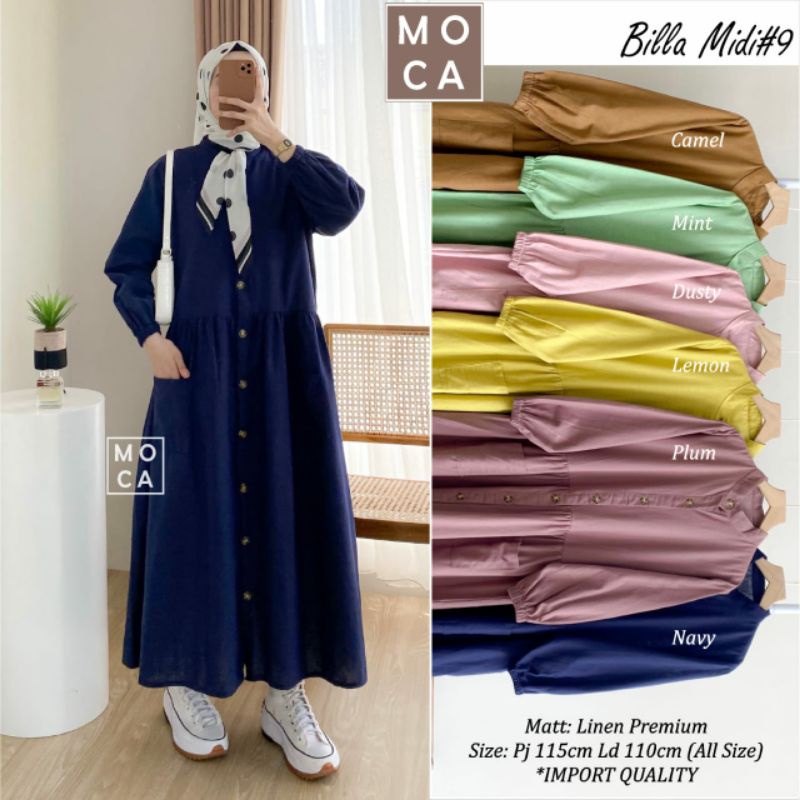 BILLA MIDI POLOS BY MOCA. MIDI DRESS POLOS BAHAN LINEN GOOD QUALITY
