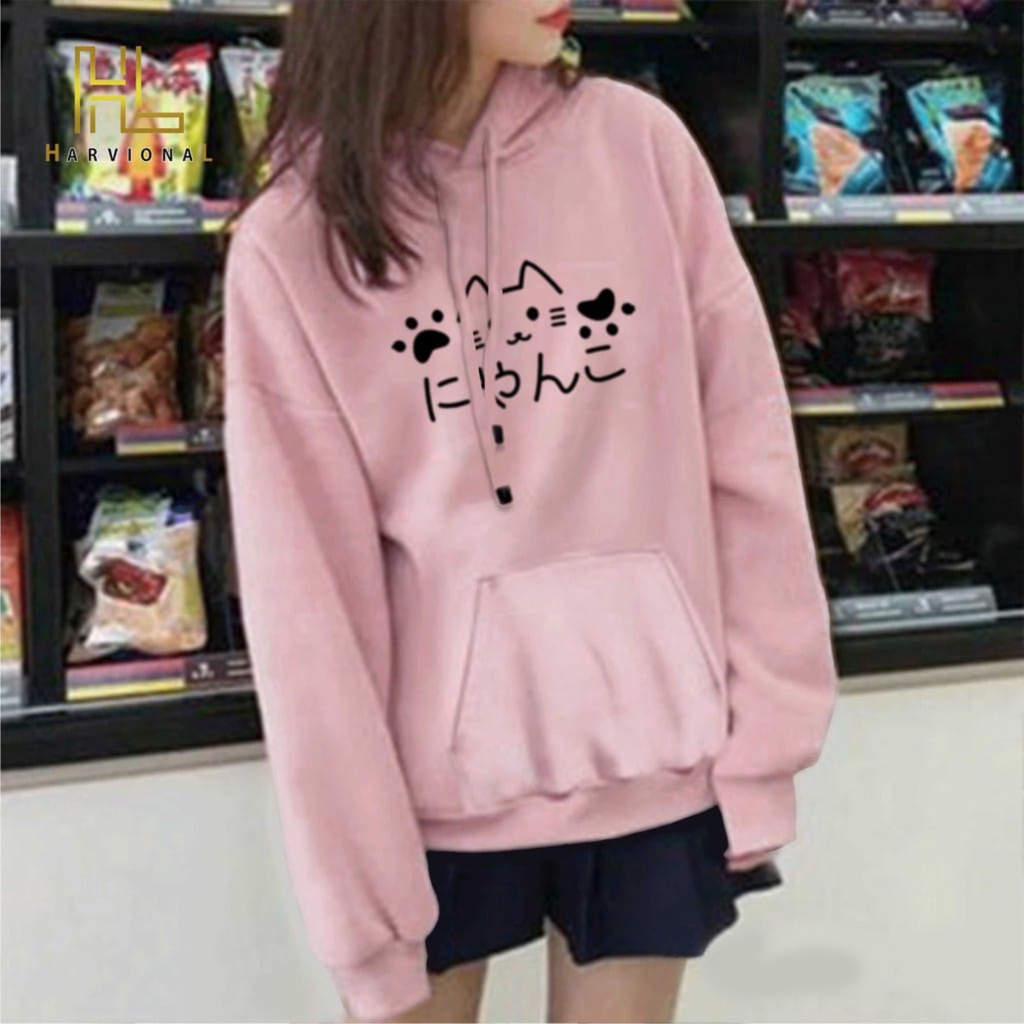 FenishaStore Sweater Hoodie Wanita Lucu JAPAN CAT Size M, L, XL, XXL