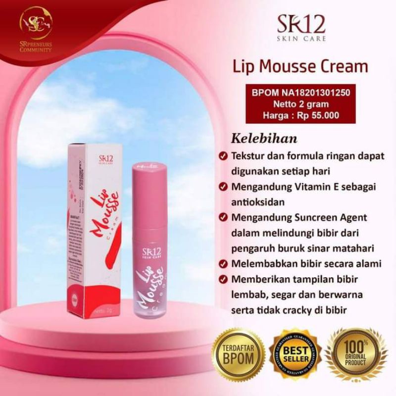 lipmousse SR12/ pelembab bibir/ pewarna bibir/ gincu/ vitamin bibir/ vitamin e