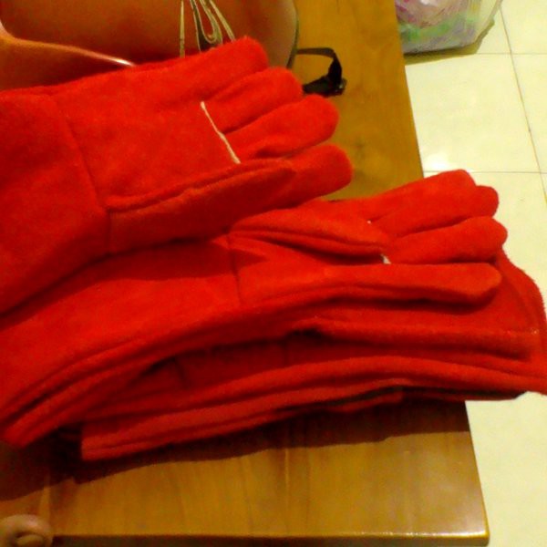 Sarung Tangan Las Kulit Merah Panjang 14 inch Murah Tebal Tahan Panas 14inch import merk campur