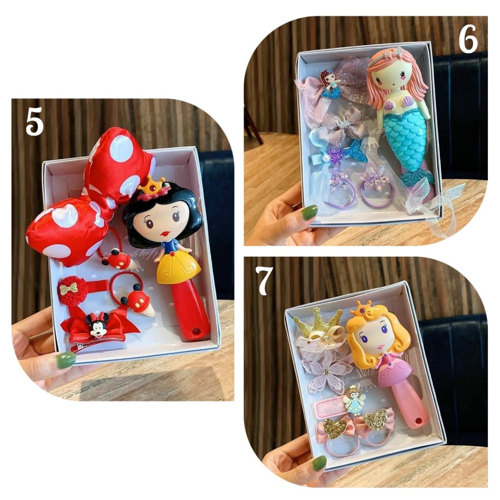 Sisir + Jepit Box Set Impor Motif Princess Lucu / Jepit Rambut Anak Pita Lucu