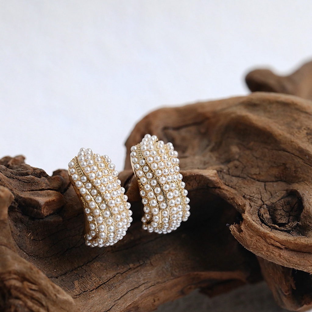 Hu Hu Hu Hu Hu Alat Bantu Pasang Kacamata♡ 1 Pasang Anting Stud Bentuk C Aksen Mutiara Tiruan Untuk Wanita