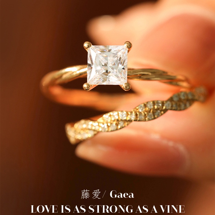 perak asli 925 cincin Wanita Emas persegi berlian Cincin yang dapat disesuaikan Perhiasan