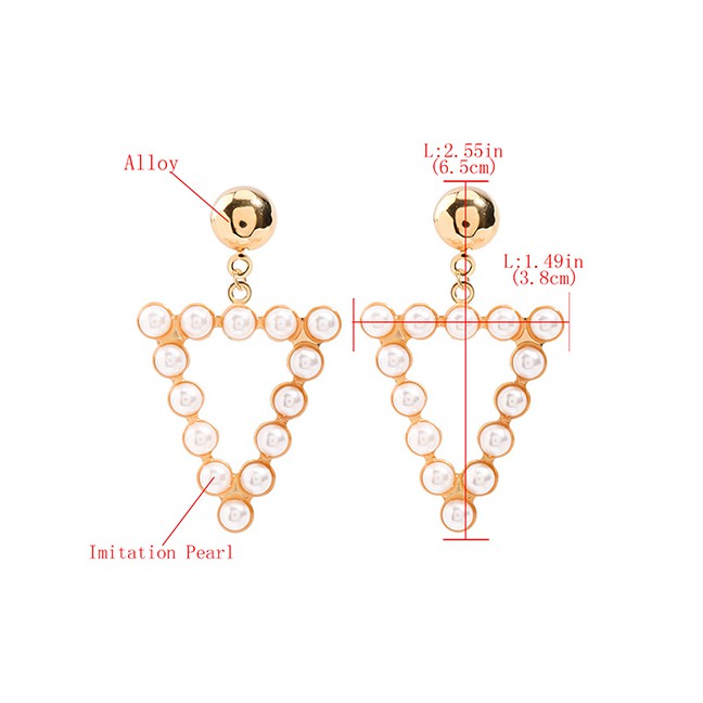 LRC Anting Tusuk Fashion Golden Triangle Alloy Stud Earrings With Pearls K10062