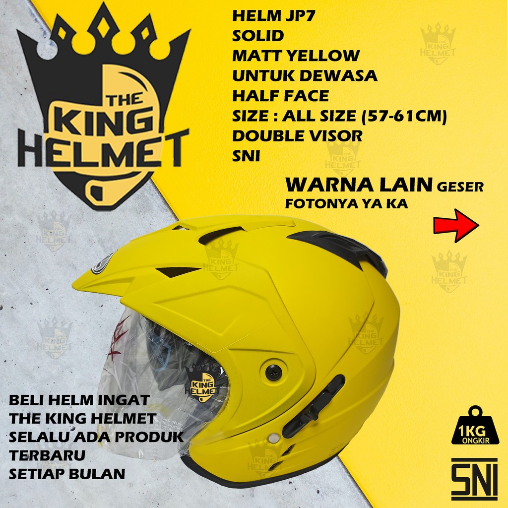 Jual HELM JP 7 SNI Dewasa Polos DOUBLE VISOR HALF FACE jp7 double kaca