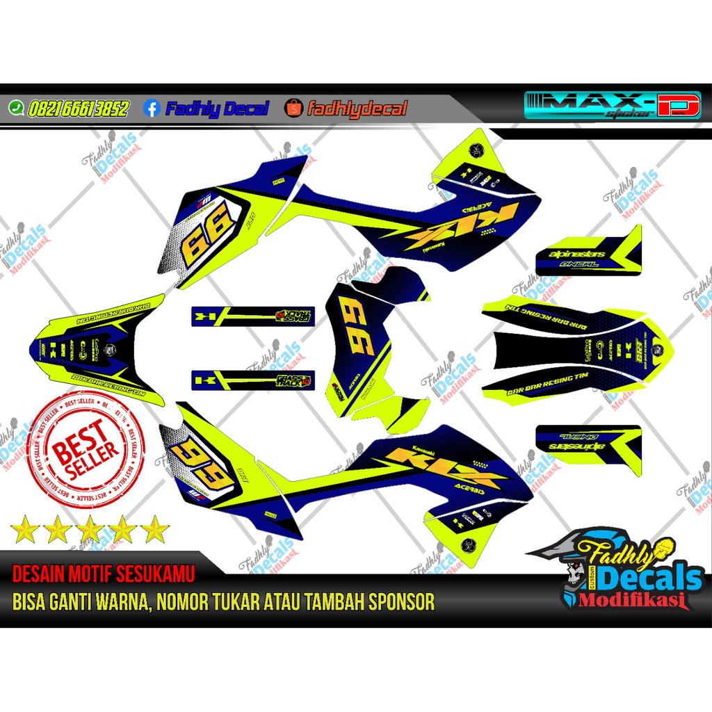 Decal KLX BF Biru Navy kuning stabilo elegan sticker fullbody