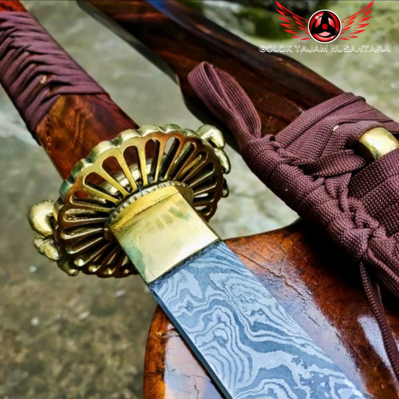 KATANA SAMURAI PEDANG JEPANG RONIN 47 BAJA DAMASCUS ASLI SUPER TAJAM