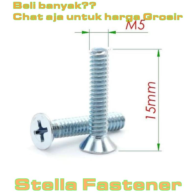 24 pcs Sekrup Mesin M5x15 Baut JF (+)   Grosir Baut