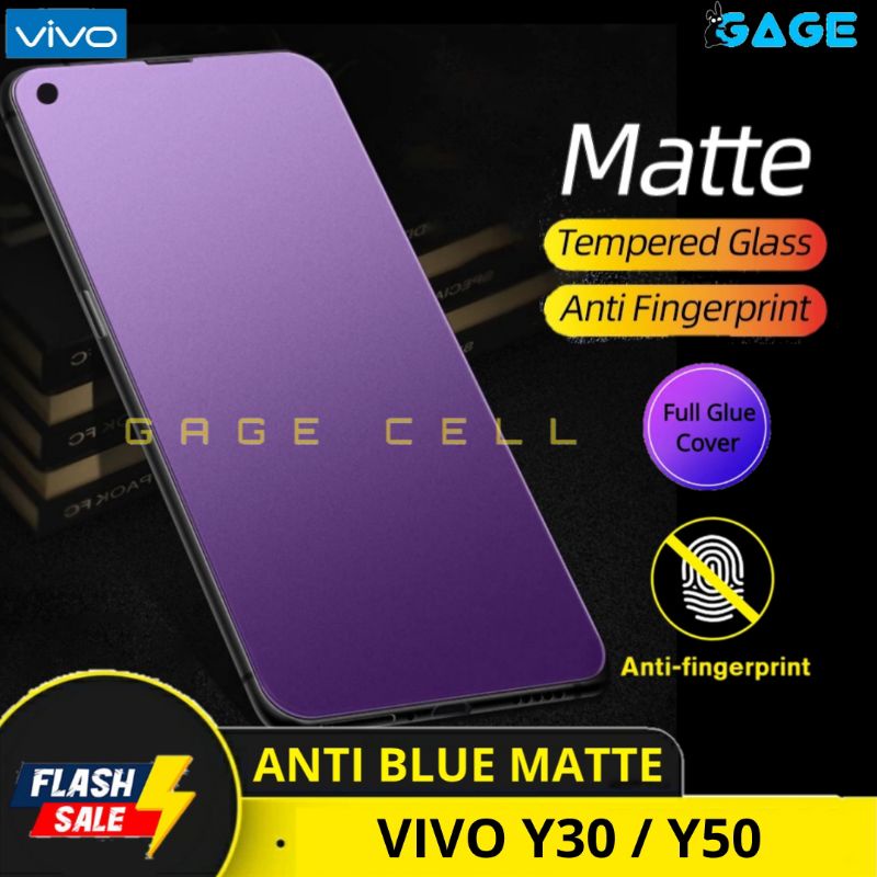 TEMPERED GLASS ANTI MINYAK BLUE MATTE VIVO Y30 Y50 TG ANTI GORES RADIASI VIVO Y30 Y50 FULL LAYAR