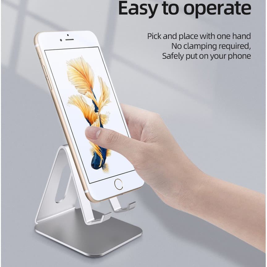 Smartphone Tablet Stand Holder Bahan Aluminium - Y017 - Silver