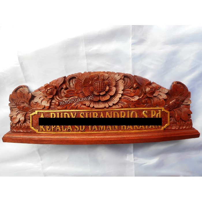 papan nama meja ukiran kembang bunga bali + tatakan